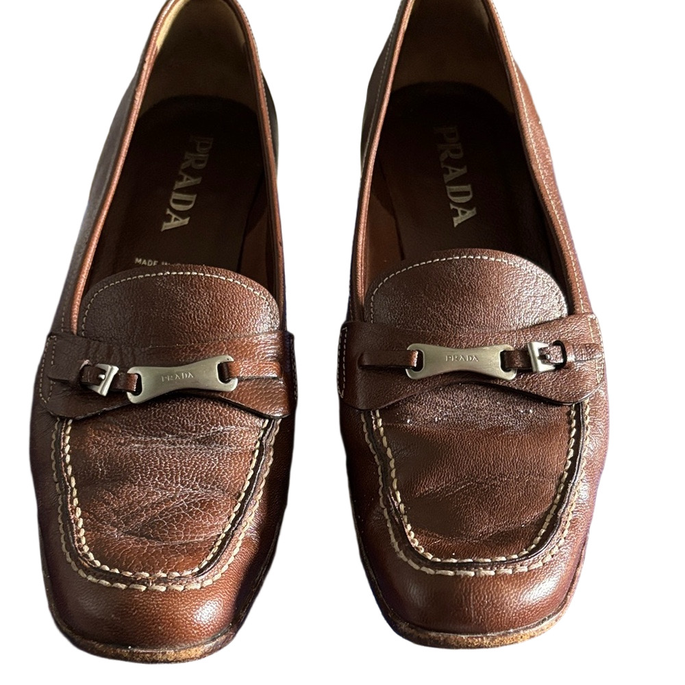 Prada  Vera Cuoio Chestnut Leather Heels